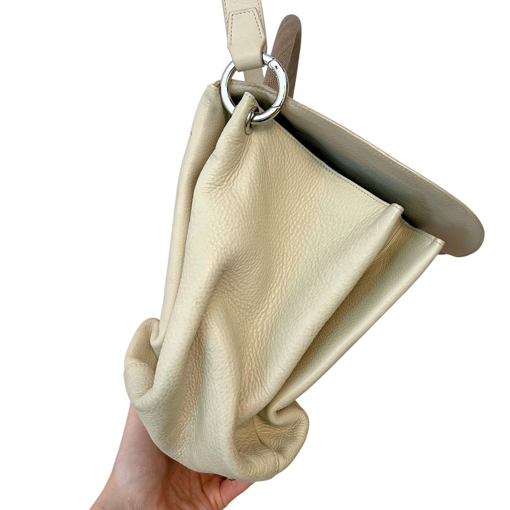Akris Pebbled Leather Top Handle Shoulder Crossbody Bag‎ Ivory Wood Clasp - Picture 15 of 16